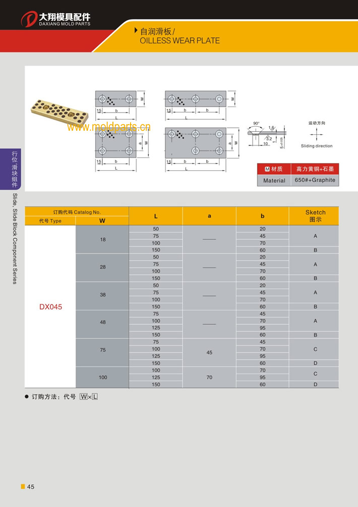 東莞大翔模具配件有限公司專業(yè)生產(chǎn)自潤滑板，自潤滑板的材質(zhì)、熱處理、硬度、標準、型號等詳情說明和介紹，您可以通過本頁面下單留言或者發(fā)送詢/報價