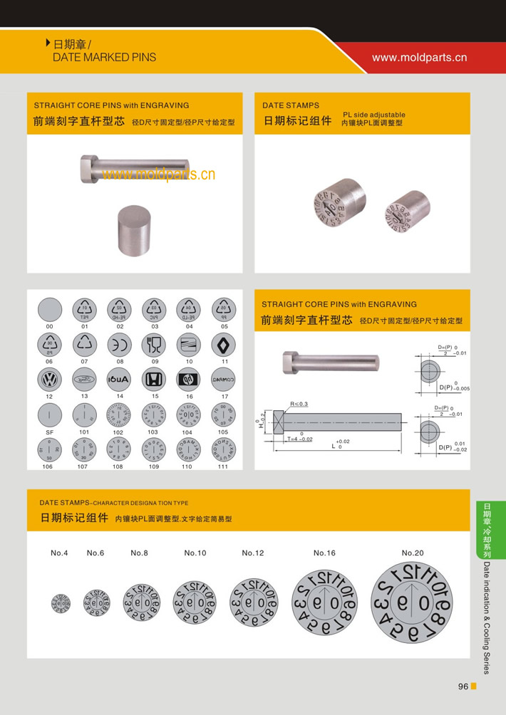東莞大翔模具配件有限公司專業(yè)生產(chǎn)日期章標(biāo)記組件，日期章標(biāo)記組件的材質(zhì)、熱處理、硬度、標(biāo)準(zhǔn)、型號等詳情說明和介紹，您可以通過本頁面下單留言或者發(fā)送詢/報價