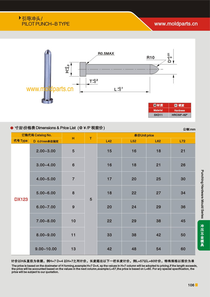 東莞大翔模具配件有限公司專業(yè)生產(chǎn)引導(dǎo)沖頭，引導(dǎo)沖頭的材質(zhì)、熱處理、硬度、標(biāo)準(zhǔn)、型號(hào)等詳情說明和介紹，您可以通過本頁面下單留言或者發(fā)送詢/報(bào)價(jià)